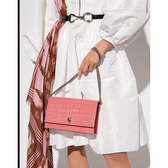 ALEXANDER MCQUEEN Calfskin Crocodile Embossed Skull Mini Crossbody Bag WOC NEW - Picture 2 of 16